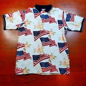 Boca Classics Mens Polo Shirt Sz LT USA Flag/Flora